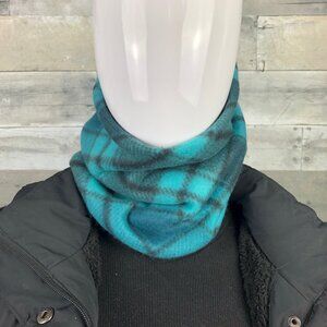 Turquoise teal black Plaid Tartan Snood gaiter neck warmer fleece Scarf Tube